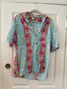 Leilani Light Blue Floral Hawaiian Button-Down Shirt - Unbranded